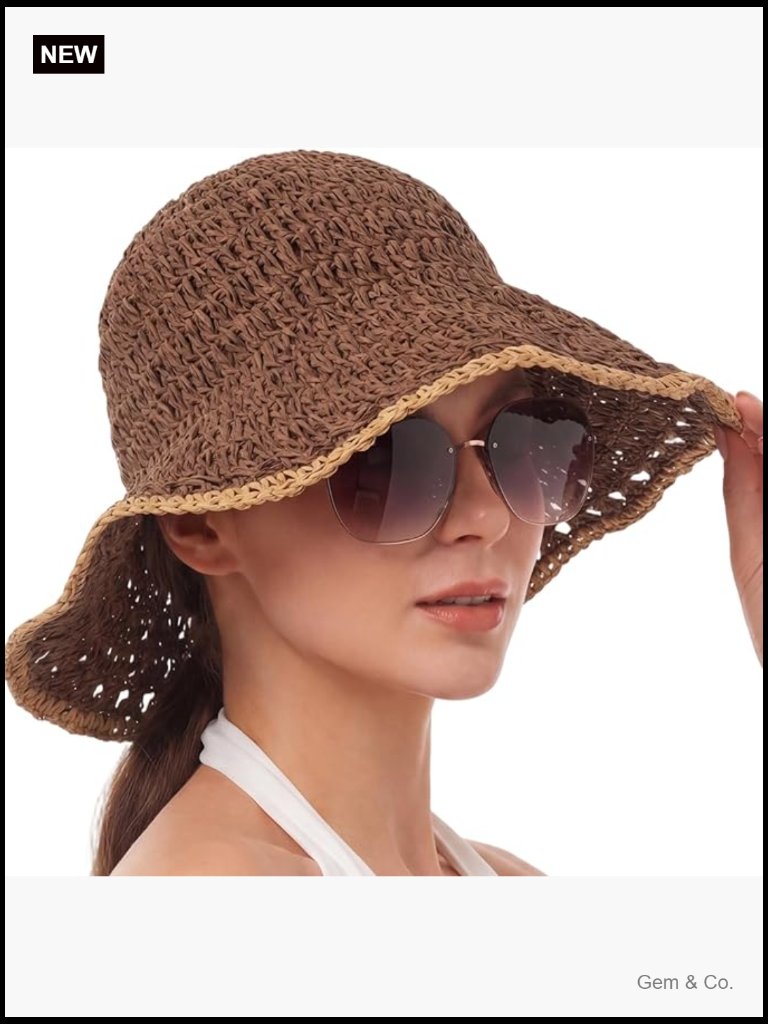 Wide Brim Straw Bucket Hat For Women Foldable Packable Sun Hat
